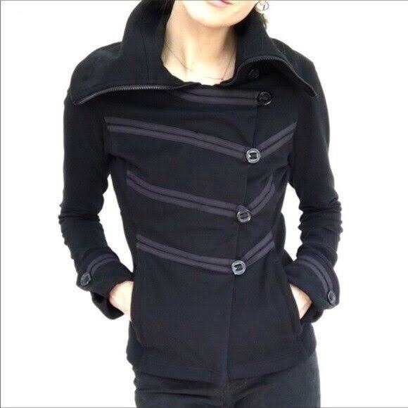 Lululemon Admiral Military Jacket Black Gray Stretch Full Zip High Neck Size 8 - Picture 1 of 10